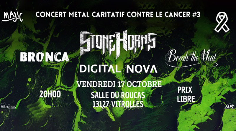 Concert caritatif contre le cancer avec Stone Horns, Digital Nova, Bronca et Break the void